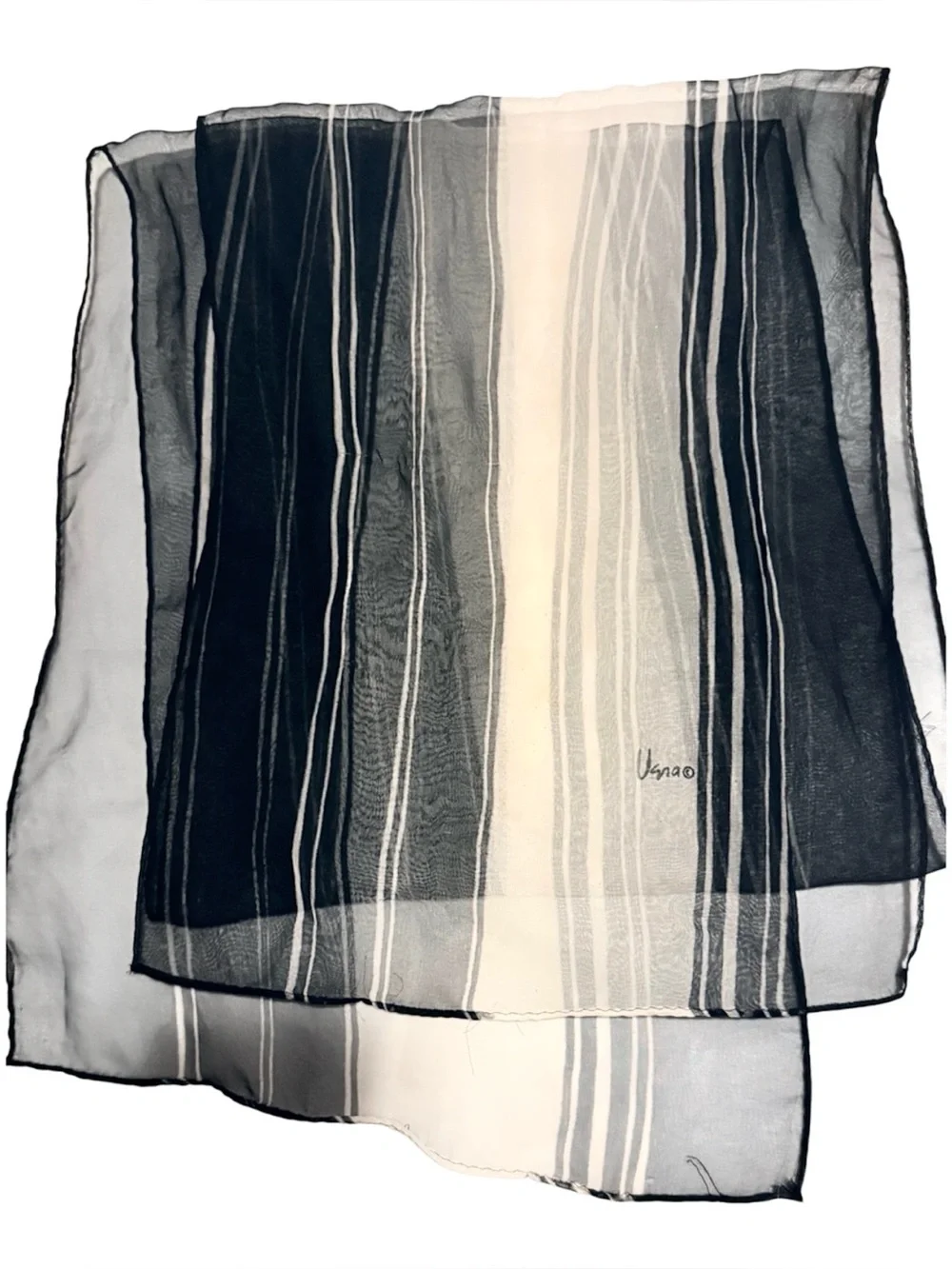 Vintage Vera‎ Neumann Sheer Scarf in Black and White, Oblong 52” Head Scarf